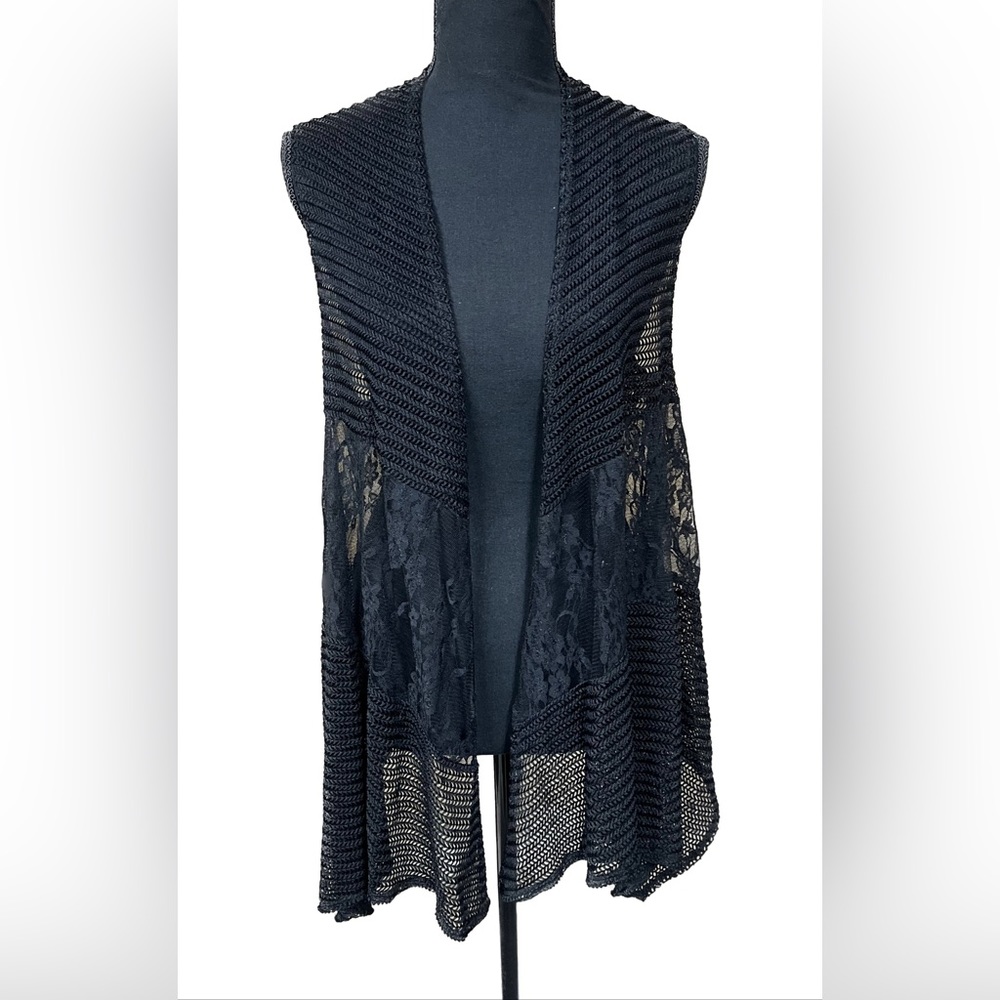 Vintage Keren Hart Crochet & Lace Vest NEW Black Medium Made in USA